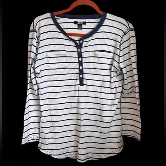 Chaps 3/4 Sleeve Ribbed T-Shirt with Button Down Collar Size L - Picture 1 of 8
